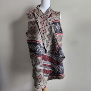 Tribal Blanket Vest‎ Womens Medium Large Aztec Southwestern Indian BOHO Western
